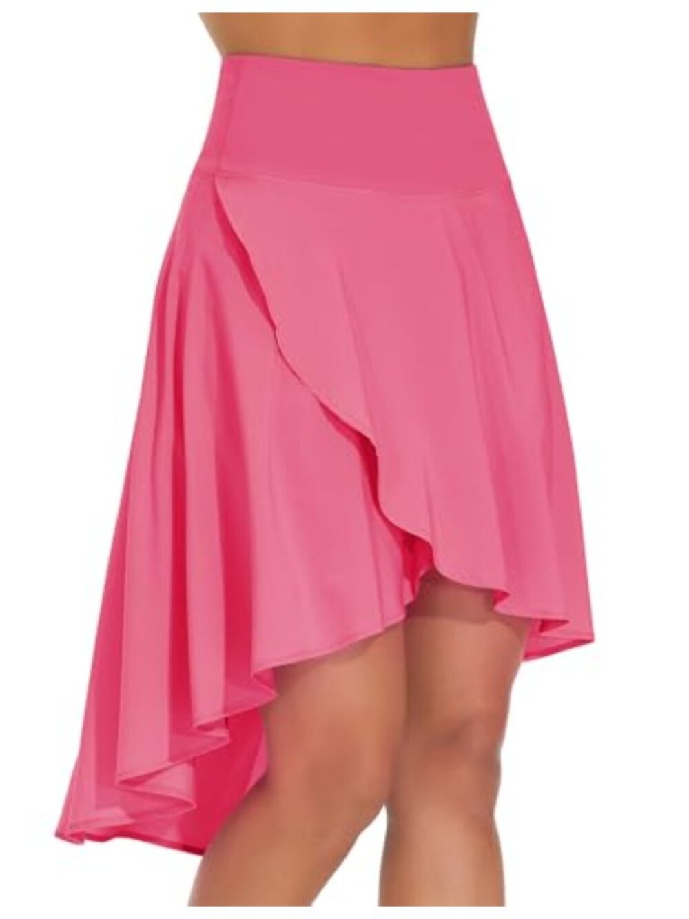 Women's Wrap Midi Skort High Low Asymmetric with Pockets Built-in Shorts